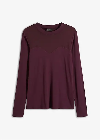 bonprix Langarmshirt mit transparenten Dekollete - braun