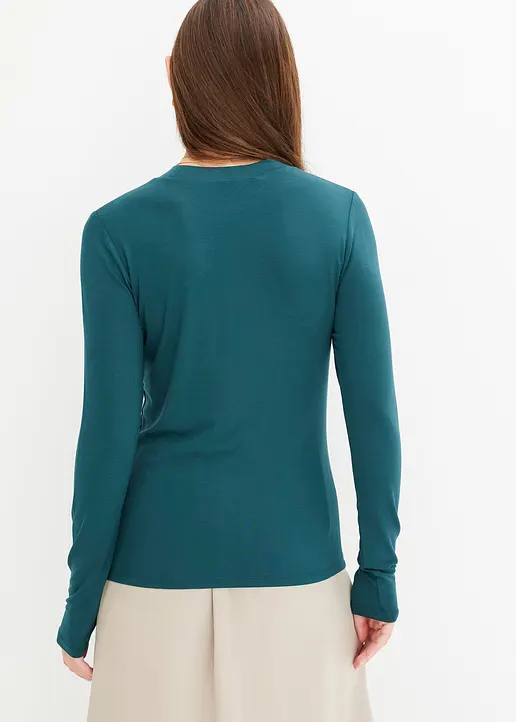 Bonprix Langarmshirt Mit Transparenten Dekollete - Petrol