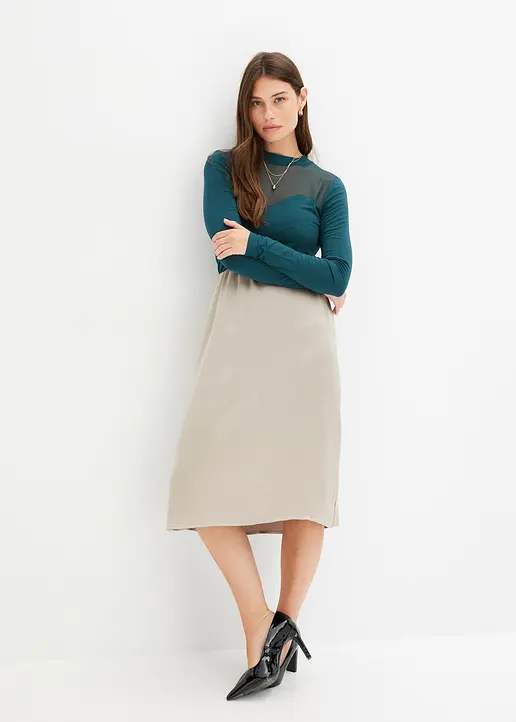 Bonprix Langarmshirt Mit Transparenten Dekollete - Petrol
