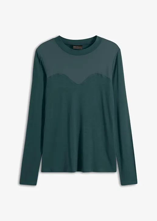 bonprix Langarmshirt mit transparenten Dekollete - petrol