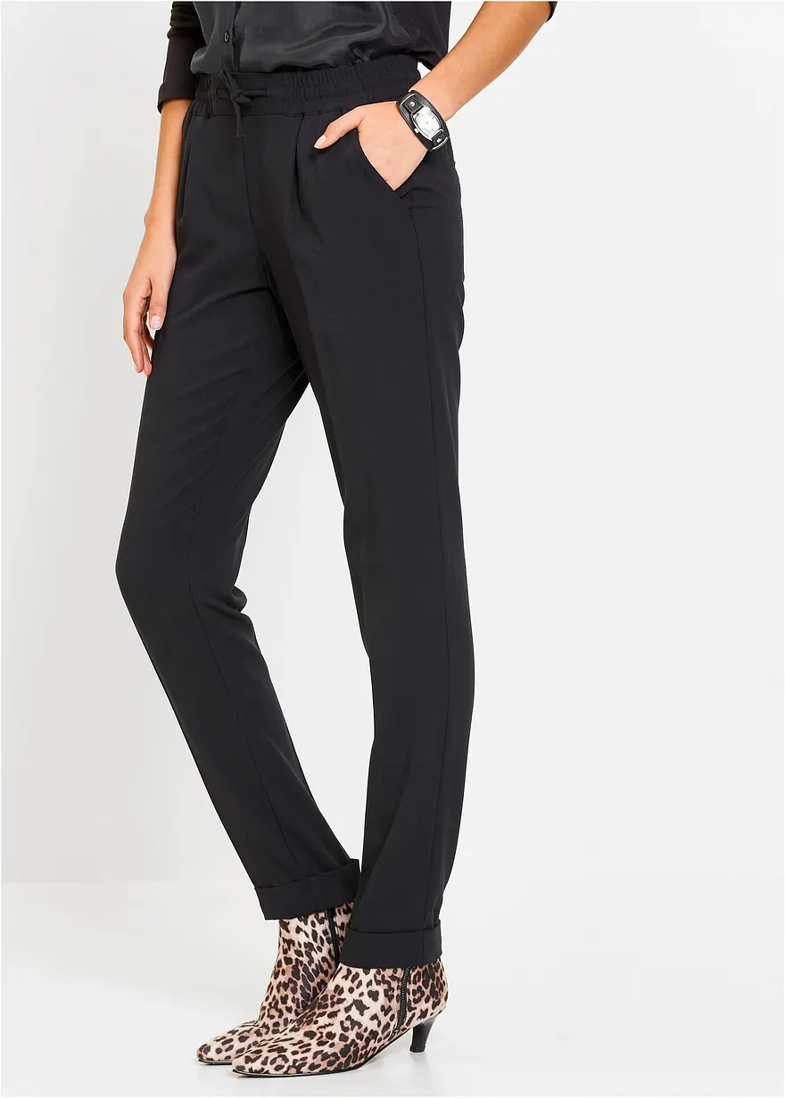 Bonprix Lange Hose Mit Rundumgummizug Und Bügelfalten - Schwarz