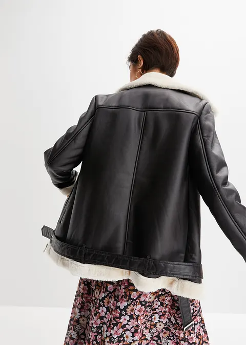 Bonprix Lange Shearling-Jacke Mit Fellimitat Und Dekorativem Gürtel
