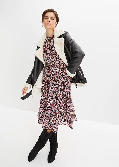 Bonprix Lange Shearling-Jacke Mit Fellimitat Und Dekorativem Gürtel