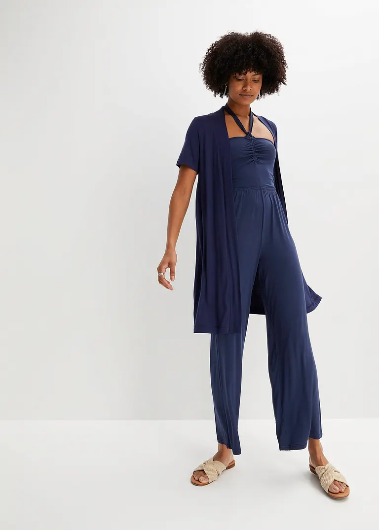 Bonprix Lange Shirtjacke Aus Viskosemix Mit 1/2-Arm - Blau