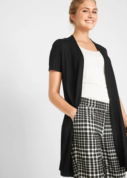 Bonprix Lange Shirtjacke Aus Viskosemix Mit 1/2-Arm - Schwarz