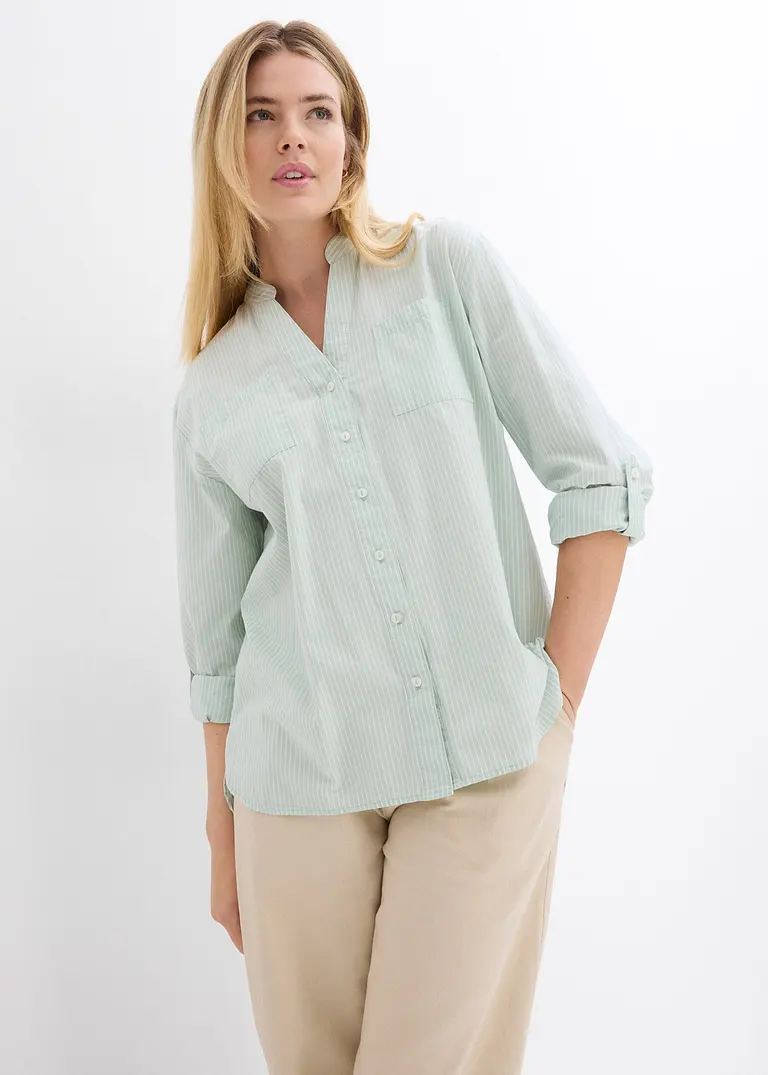 Bonprix Länger Geschnittene Bluse Im Sommerlichen Streifendesign - Grün