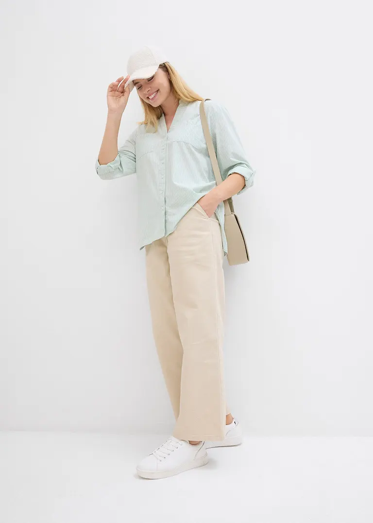 Bonprix Länger Geschnittene Bluse Im Sommerlichen Streifendesign - Grün