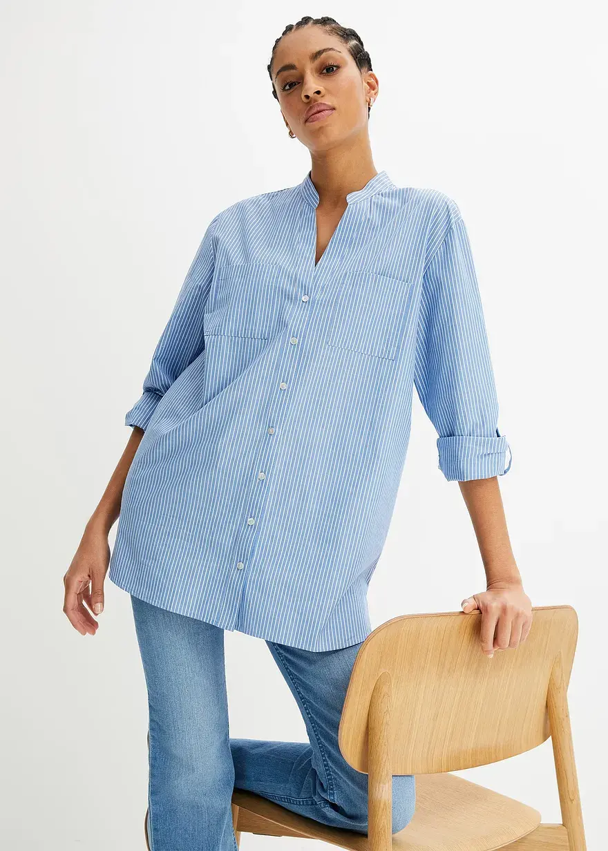 Bonprix Länger Geschnittene Bluse Im Sommerlichen Streifendesign - Blau