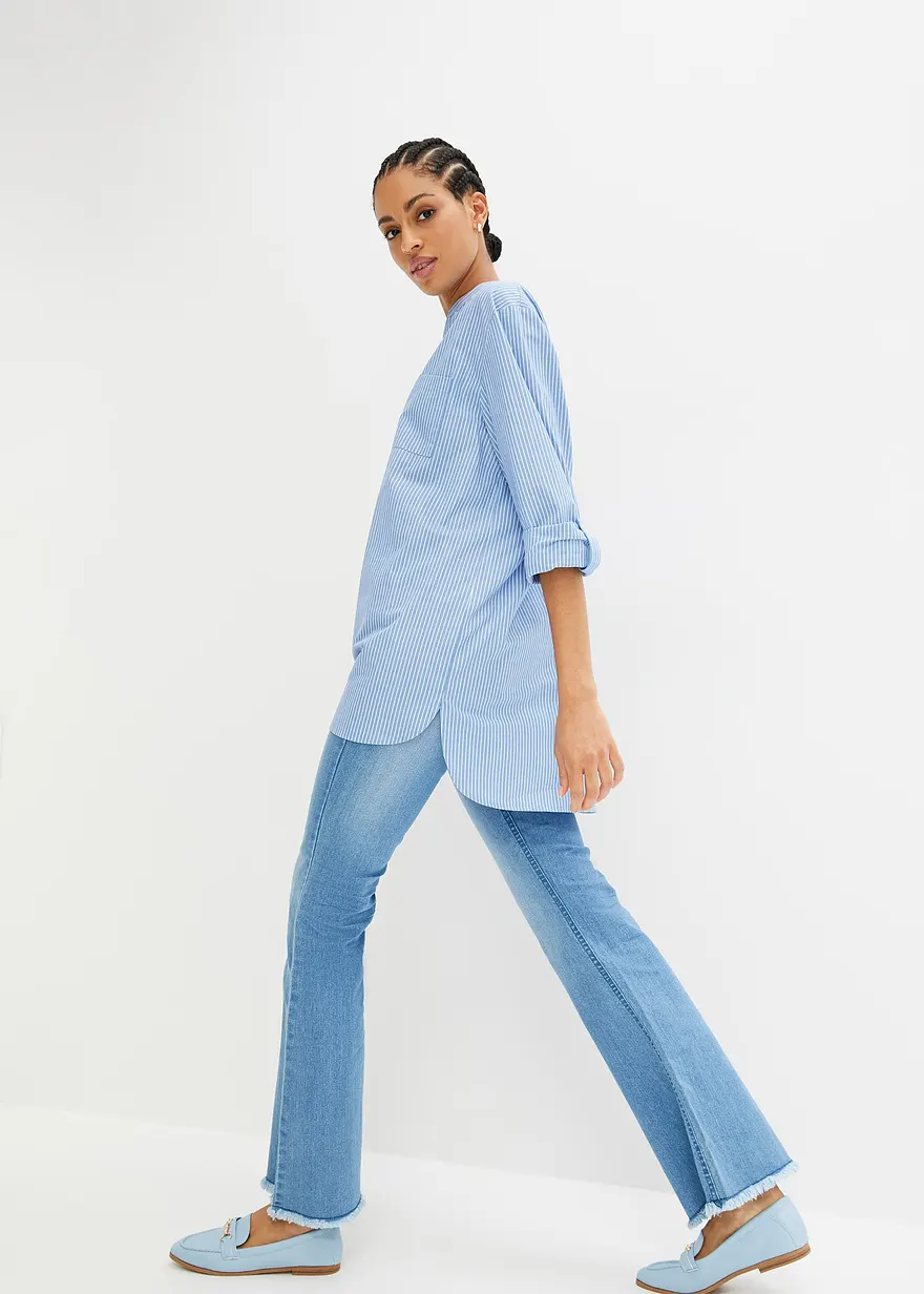 Bonprix Länger Geschnittene Bluse Im Sommerlichen Streifendesign - Blau
