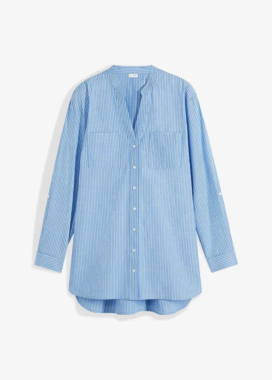 bonprix Länger geschnittene Bluse im sommerlichen Streifendesign - blau