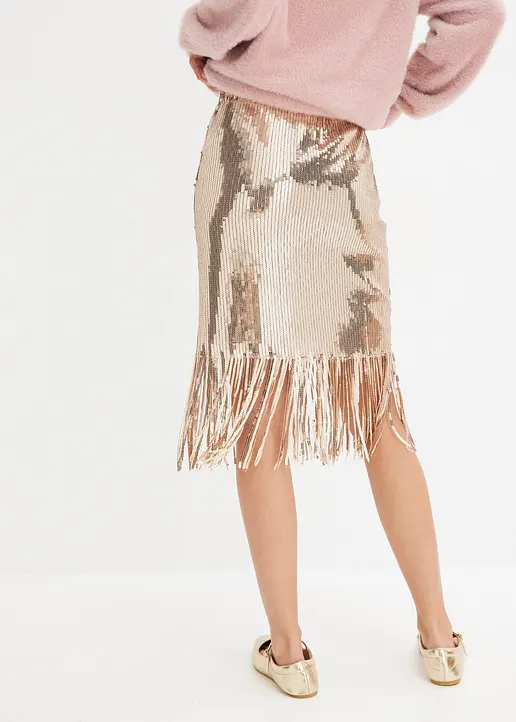 Bonprix Langer Pailletten Rock Mit Bequembund - Grau - Damen