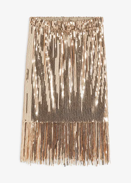 bonprix Langer Pailletten Rock mit Bequembund - grau - Damen