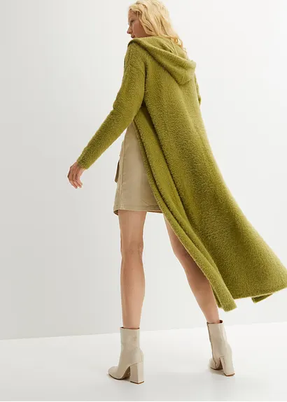Bonprix Langer Strickmantel Mit Kapuze Mit Viskose - Grün