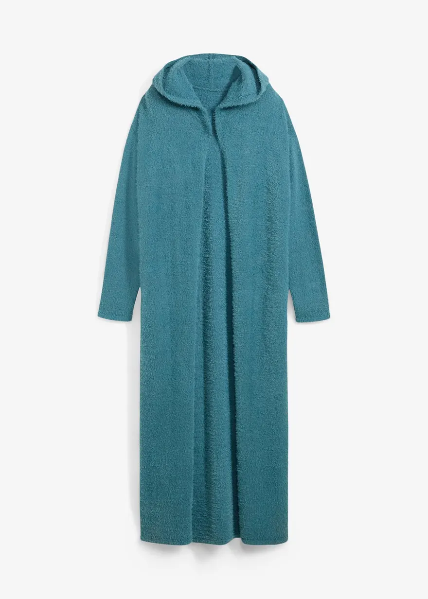 bonprix Langer Strickmantel mit Kapuze mit Viskose - petrol