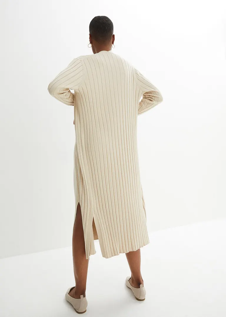Bonprix Langer Strickmantel Mit Seidenanteil Aus Breitem Rippstrick