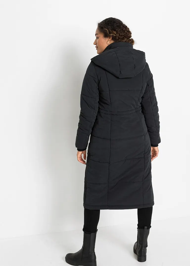 Bonprix Langer Wintermantel Mit Kapuze - Schwarz - Damen