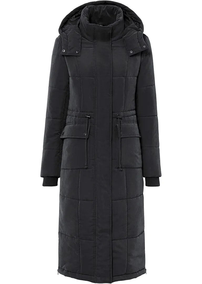 bonprix Langer Wintermantel mit Kapuze - schwarz - Damen