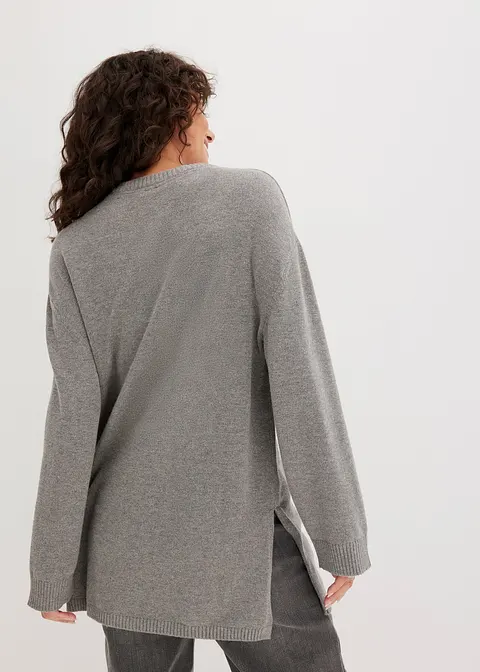 Bonprix Längerer Feinstrickpullover Mit Modischen Seitenschlitzen - Grau