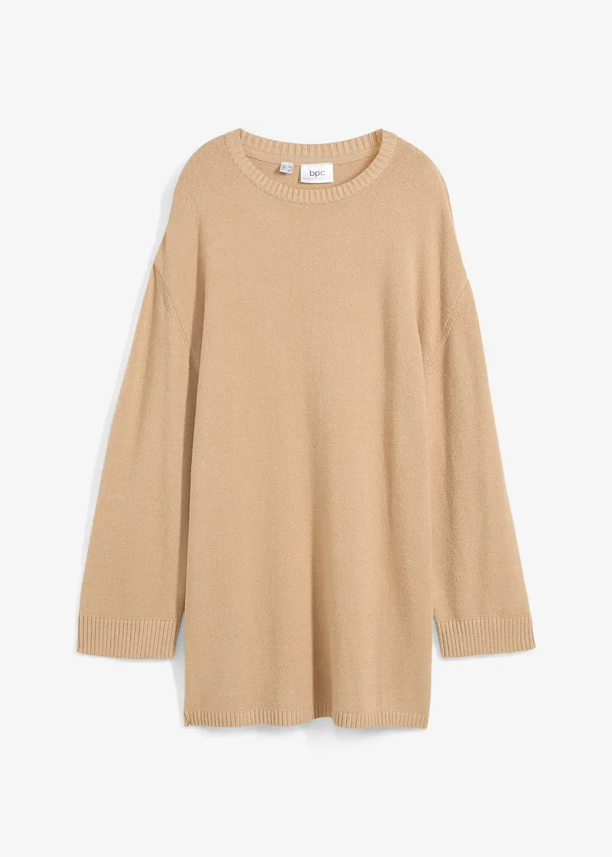 bonprix Längerer Feinstrickpullover mit modischen Seitenschlitzen - beige