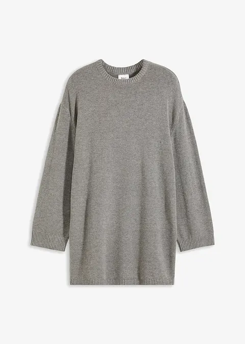 bonprix Längerer Feinstrickpullover mit modischen Seitenschlitzen - grau