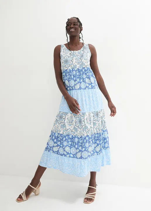 Bonprix Langes Baumwoll Jersey-Maxikleid - Blau - Damen
