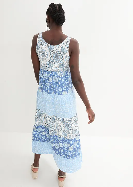 Bonprix Langes Baumwoll Jersey-Maxikleid - Blau - Damen