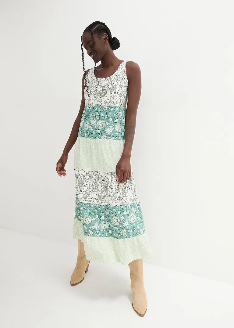 Bonprix Langes Baumwoll Jersey-Maxikleid - Grün - Damen