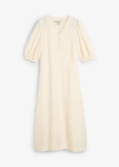 Bonprix Langes Kleid Mit Knopfleiste Und Volumenärmeln - Beige