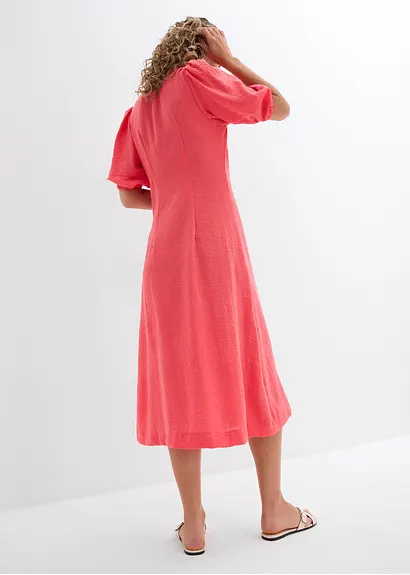 Bonprix Langes Kleid Mit Knopfleiste Und Volumenärmeln - Pink