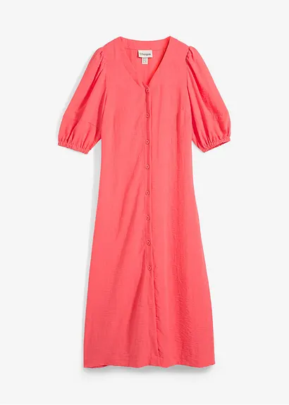 bonprix Langes Kleid mit Knopfleiste und Volumenärmeln - pink