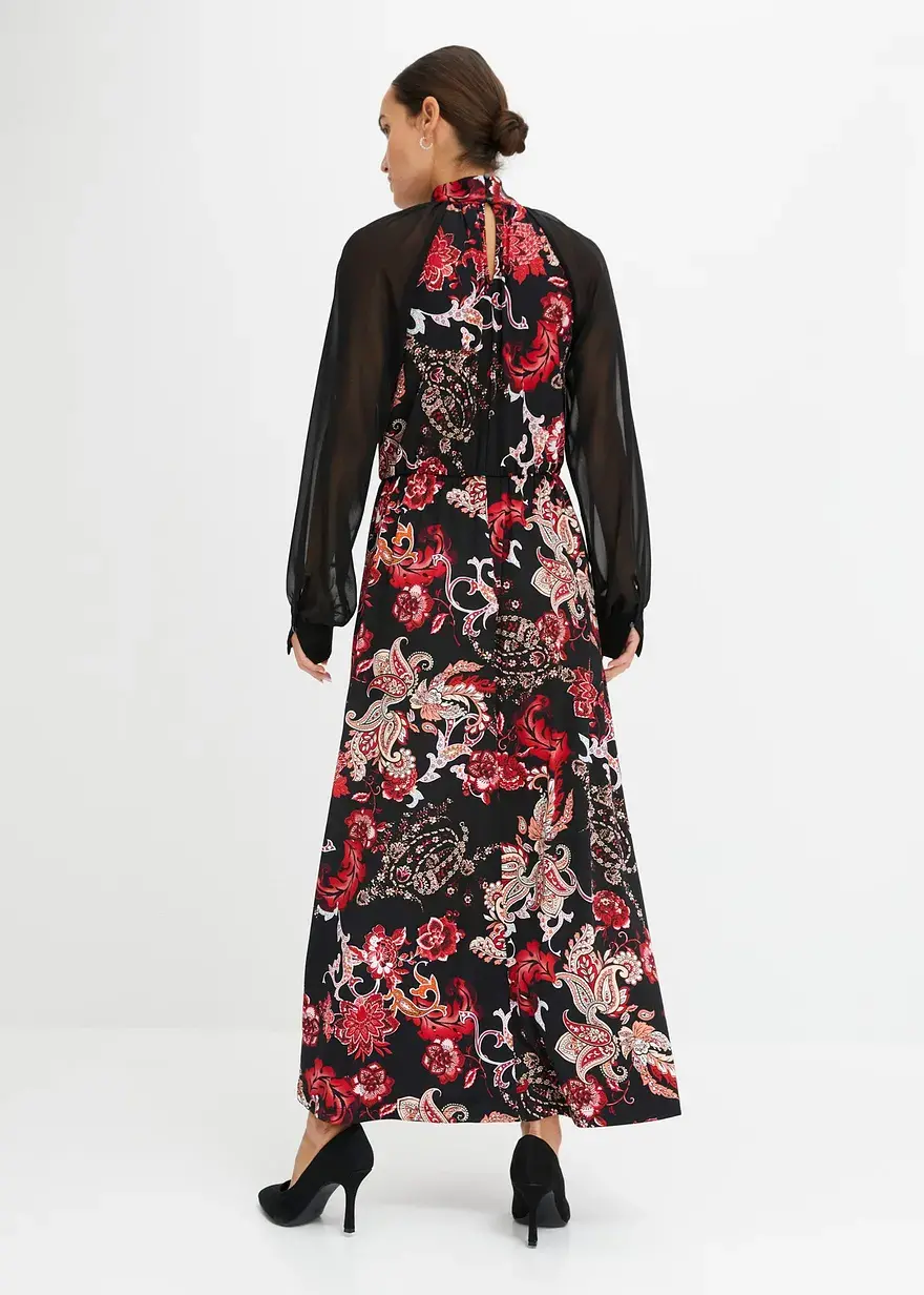 Bonprix Langes Maxikleid Mit Modernem Muster - Schwarz - Damen