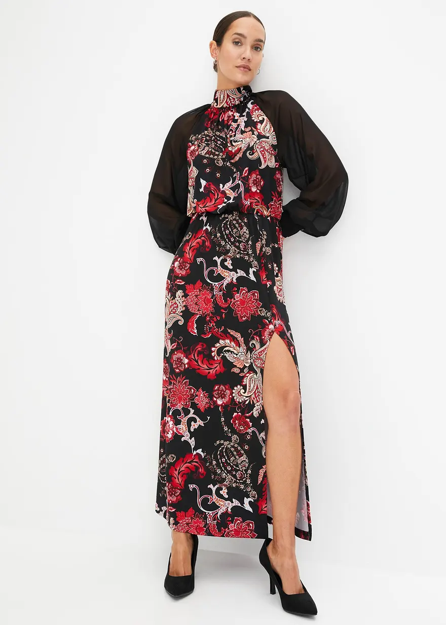 Bonprix Langes Maxikleid Mit Modernem Muster - Schwarz - Damen