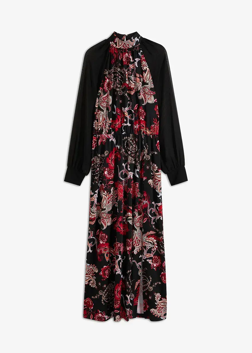 bonprix Langes Maxikleid mit modernem Muster - schwarz - Damen
