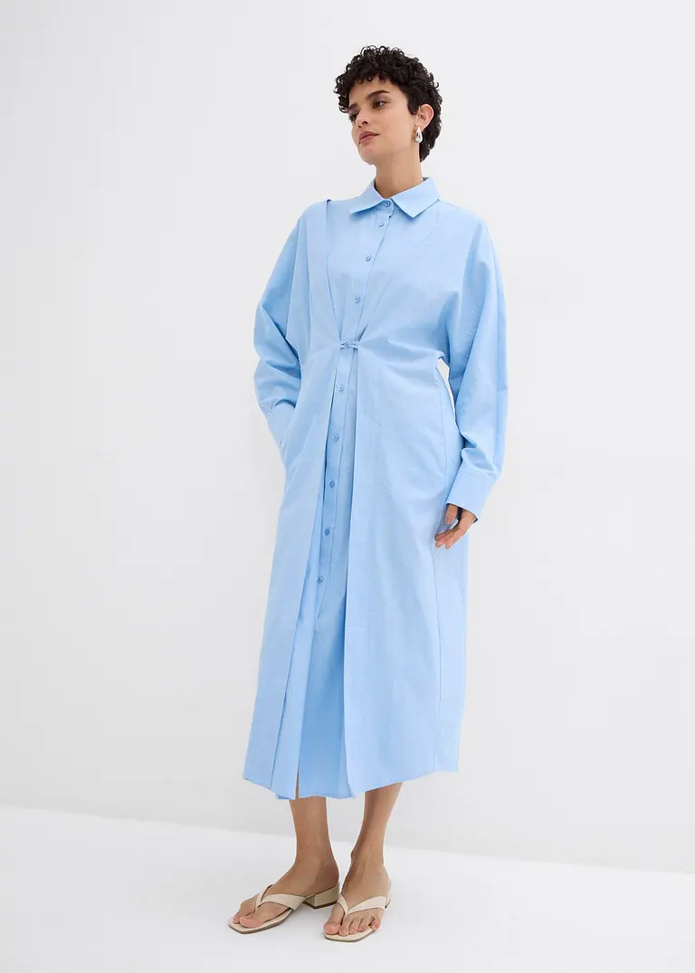 Bonprix Langes Midi-Hemdkleid Mit Kragen Und Taillenschlaufen Die Für Eine Tailliertere Passform An Einem Knopf Mittig Auf Der Vorderseite Befestigt Werden Können