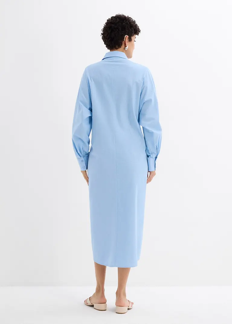 Bonprix Langes Midi-Hemdkleid Mit Kragen Und Taillenschlaufen Die Für Eine Tailliertere Passform An Einem Knopf Mittig Auf Der Vorderseite Befestigt Werden Können