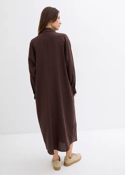 Bonprix Langes Midi-Hemdkleid Mit Kragen Und Taillenschlaufen Die Für Eine Tailliertere Passform An Einem Knopf Mittig Auf Der Vorderseite Befestigt Werden Können