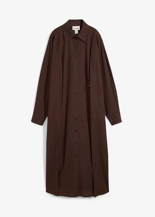 bonprix Langes Midi-Hemdkleid mit Kragen und Taillenschlaufen die für eine tailliertere Passform an einem Knopf mittig auf der Vorderseite befestigt werden können