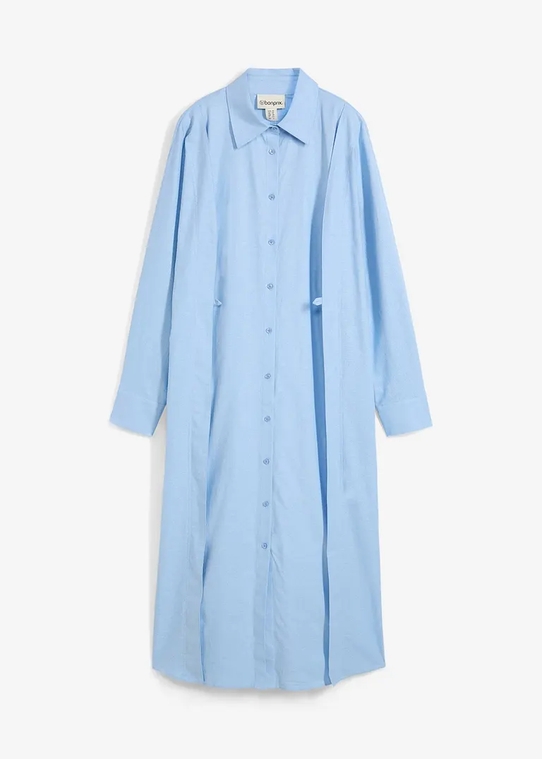 bonprix Langes Midi-Hemdkleid mit Kragen und Taillenschlaufen die für eine tailliertere Passform an einem Knopf mittig auf der Vorderseite befestigt werden können