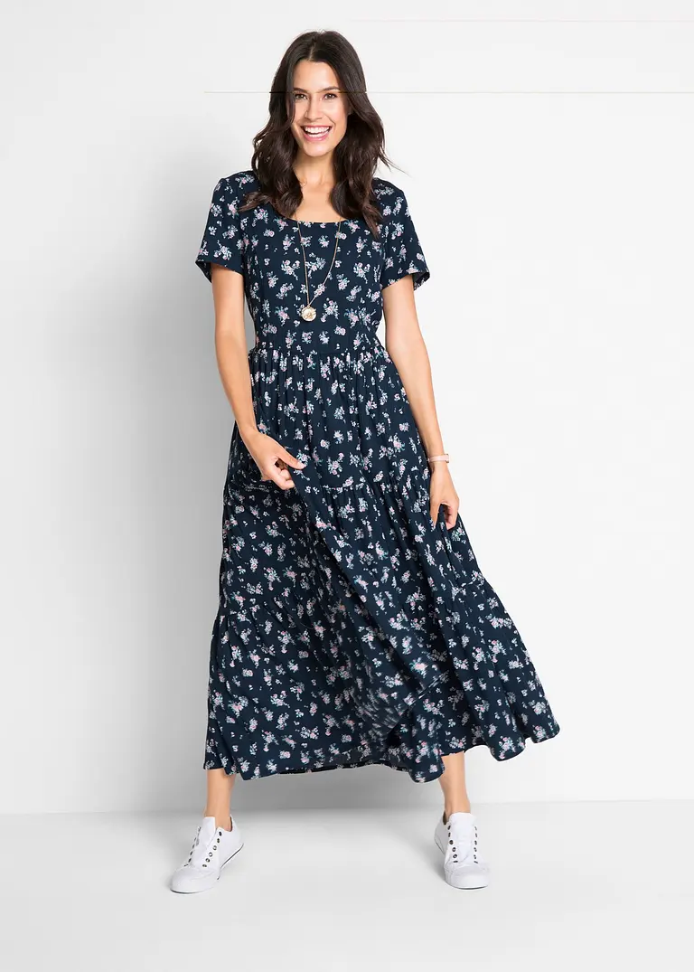 Bonprix Langes Sommerkleid Mit Allover-Muster - Blau - Damen