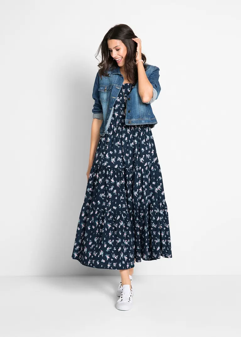 Bonprix Langes Sommerkleid Mit Allover-Muster - Blau - Damen