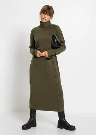 Bonprix Langes Strickkleid Mit Rollkragen Und Seitlicher Tasche - Grün