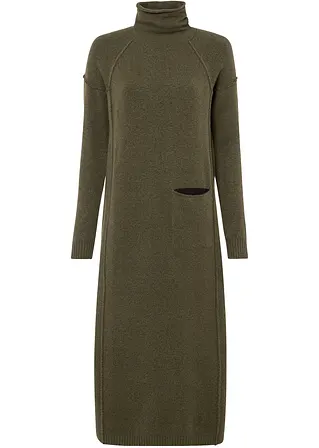 bonprix Langes Strickkleid mit Rollkragen und seitlicher Tasche - grün