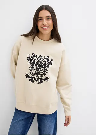 Bonprix Langes Sweatshirt Mit Schöner Stickerei - Beige - Damen