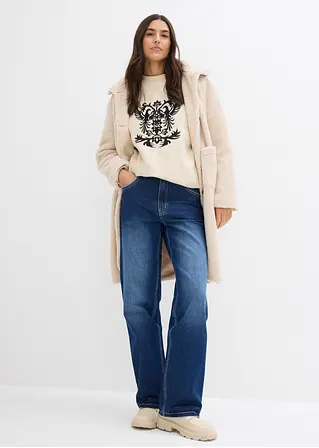 Bonprix Langes Sweatshirt Mit Schöner Stickerei - Beige - Damen