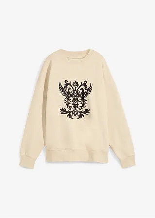 bonprix Langes Sweatshirt mit schöner Stickerei - beige - Damen