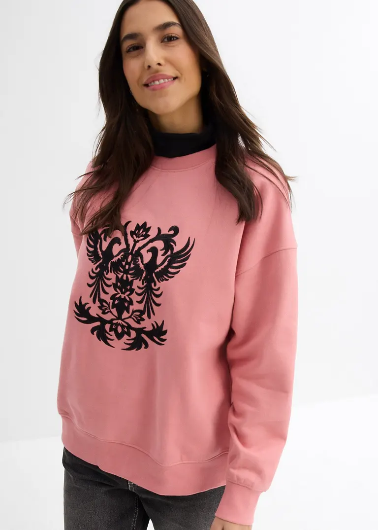 Bonprix Langes Sweatshirt Mit Schöner Stickerei - Rosa - Damen