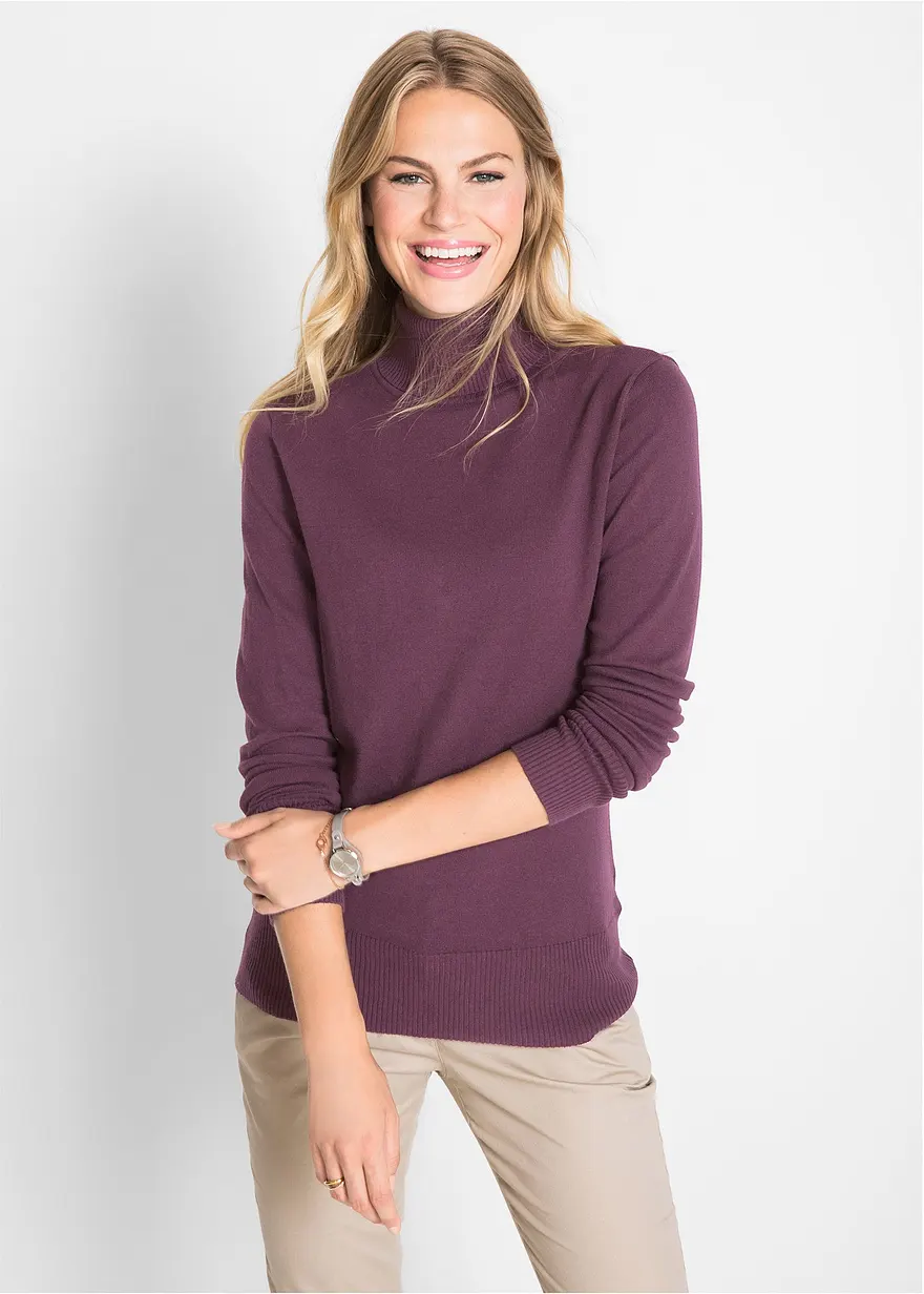Bonprix Lässig Geschnittener Rollkragenpullover - Lila - Damen