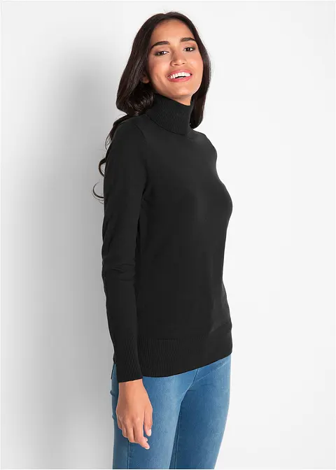 Bonprix Lässig Geschnittener Rollkragenpullover - Schwarz