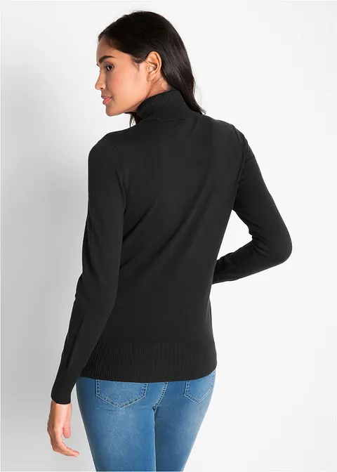Bonprix Lässig Geschnittener Rollkragenpullover - Schwarz