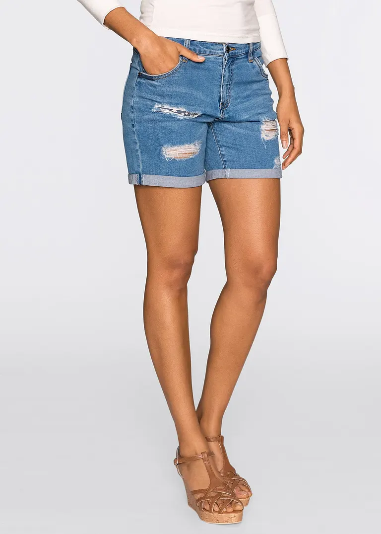 Bonprix Lässig Sitzende Jeans-Shorts Im Destroyed-Look - Blau